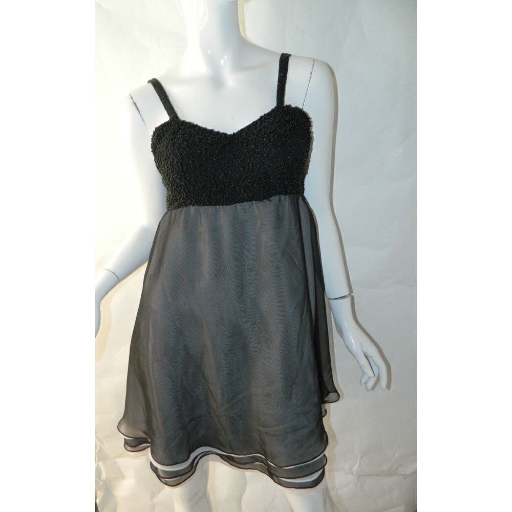 Vintage DIANE FREIS ORIGINAL Dress Black‎ Beaded  Tired Skirt Party Sz Small